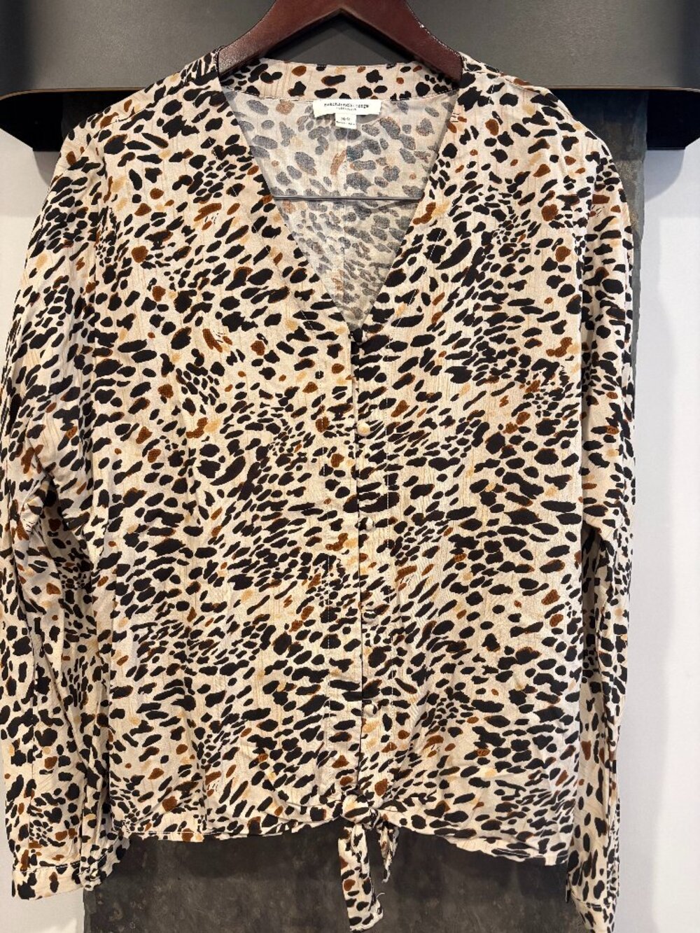 beachlunchlounge Leopard Print Tie-Front Button-Up Top - Brown, Medium